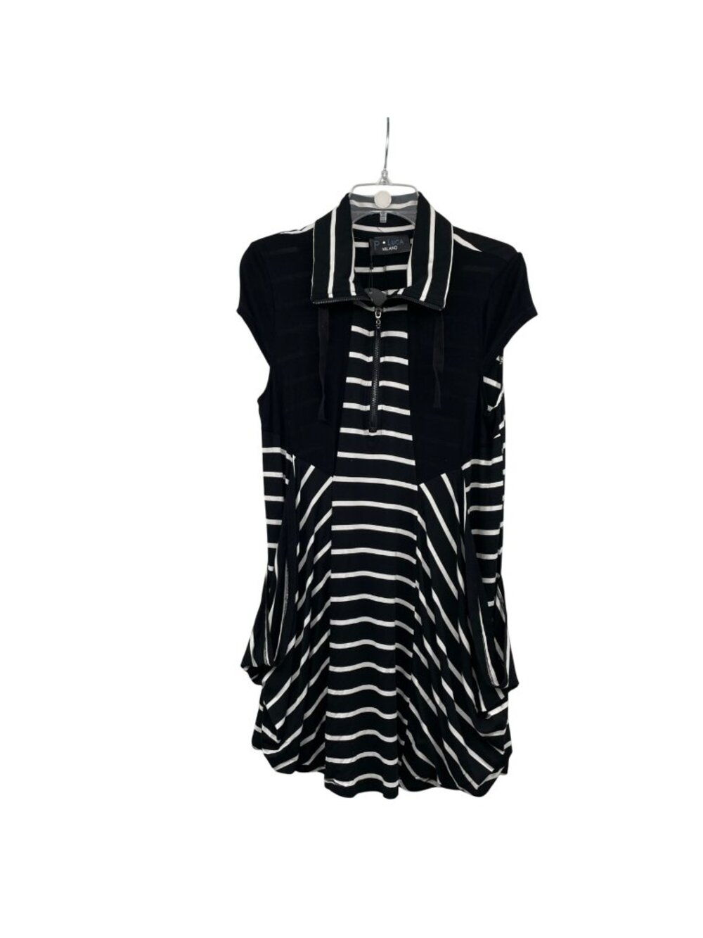 P Luca Striped Shift Dress Collared Black/White Size Small Oversized Pockets New
